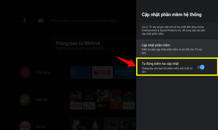 Hướng dẫn cập nhật phần mềm cho Google tivi Sony