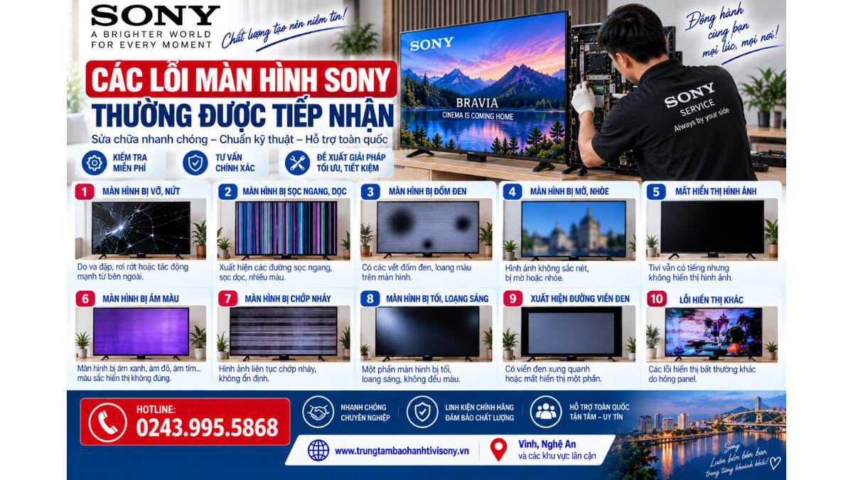 Các lỗi màn hình Sony thường được tiếp nhận https://www.trungtambaohanhtivisony.vnHOTLINE: 0243.995.5868