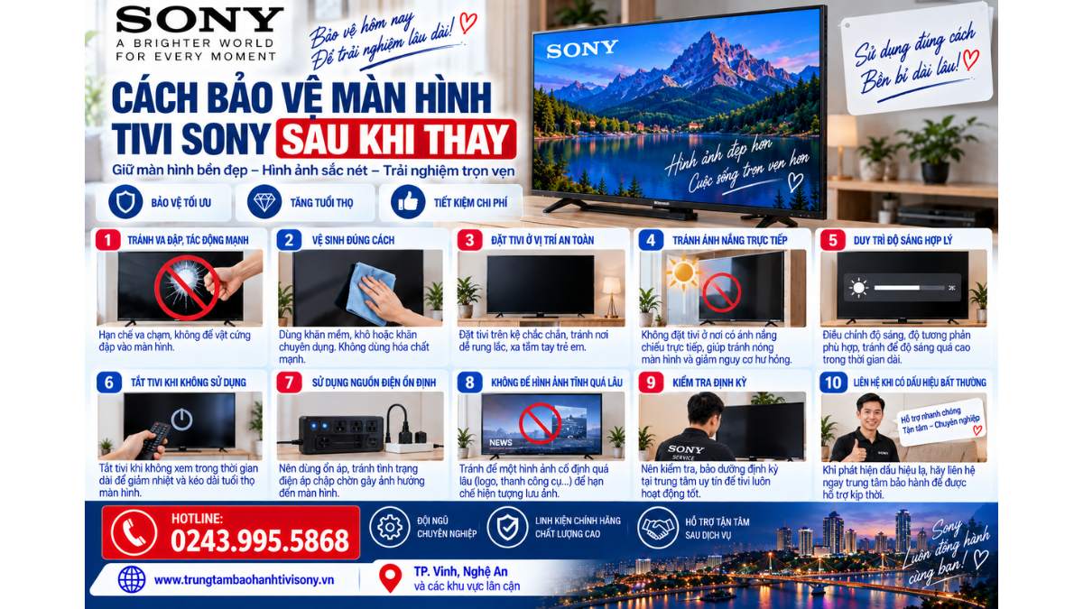 Cách bảo vệ màn hình tivi Sony sau khi thay https://www.trungtambaohanhtivisony.vnHOTLINE: 0243.995.5868