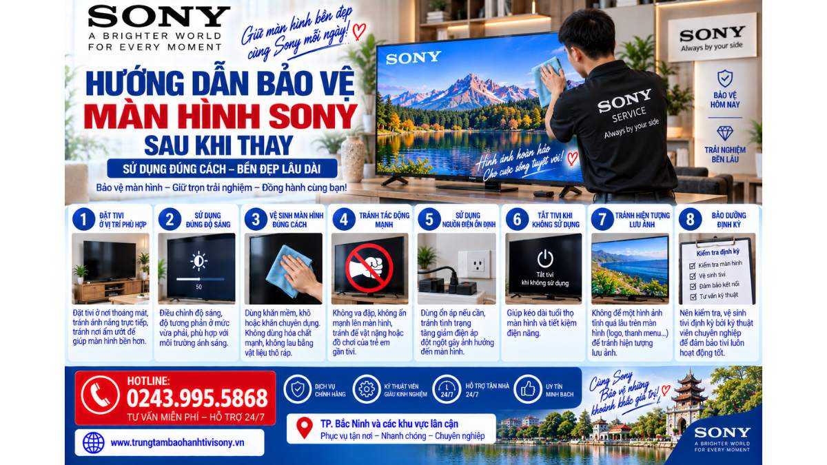Hướng dẫn bảo vệ màn hình Sony sau khi thay https://www.trungtambaohanhtivisony.vnHOTLINE: 0243.995.5868