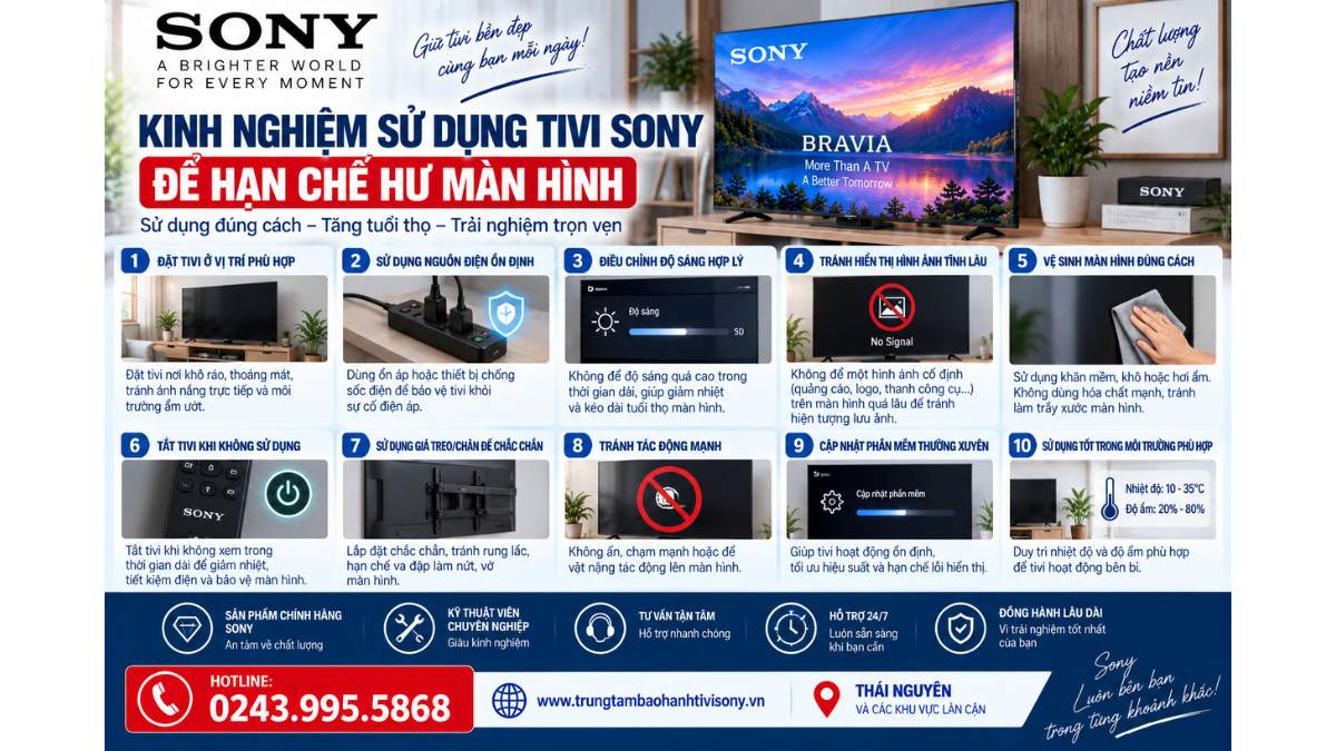 Kinh nghiệm sử dụng tivi Sony để hạn chế hư màn hình https://www.trungtambaohanhtivisony.vnHOTLINE: 0243.995.5868