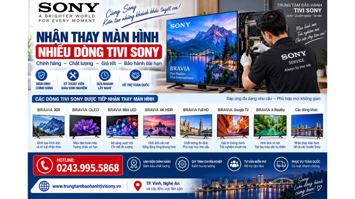 Nhận thay màn hình nhiều dòng tivi Sony https://www.trungtambaohanhtivisony.vnHOTLINE: 0243.995.5868