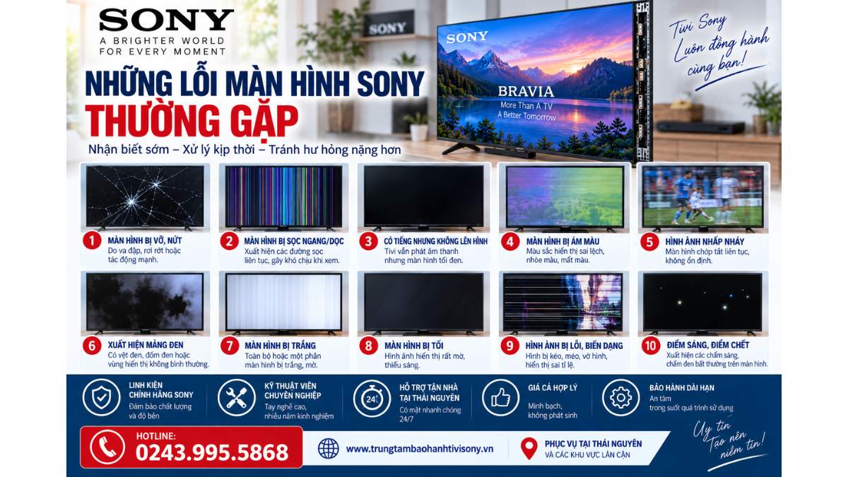 Những lỗi màn hình Sony thường gặp https://www.trungtambaohanhtivisony.vnHOTLINE: 0243.995.5868