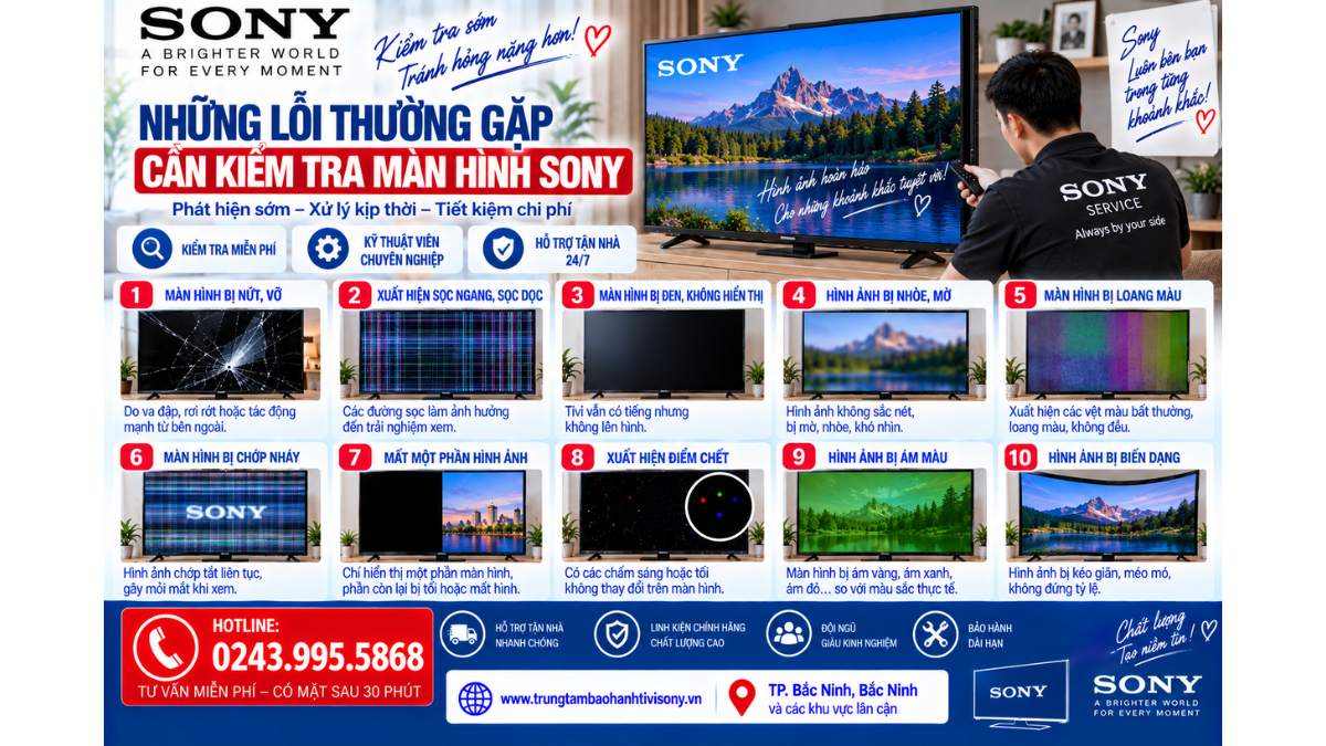 Những lỗi thường gặp cần kiểm tra màn hình Sony https://www.trungtambaohanhtivisony.vnHOTLINE: 0243.995.5868