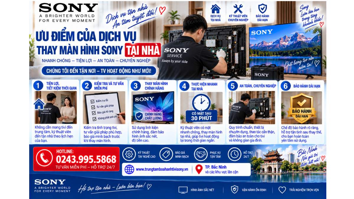 Ưu điểm của dịch vụ thay màn hình Sony tại nhà https://www.trungtambaohanhtivisony.vnHOTLINE: 0243.995.5868
